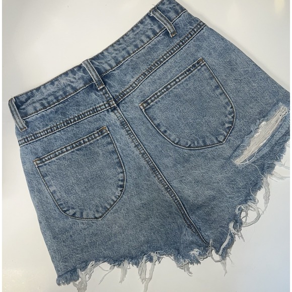 Princess Polly Cut Off Jean Shorts Womens 8 Blue Denim Cotton High Waist Raw Hem - Picture 2 of 7